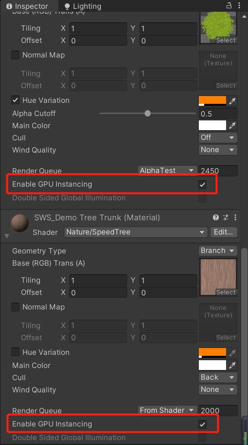 Enable GPU Instancing